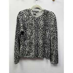 Nina Leonard Ladies small black/gray button front cardigan‎ angora/Lambswool